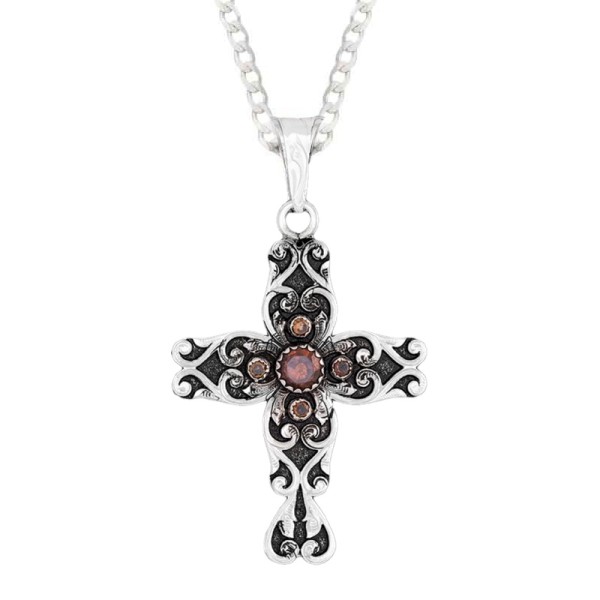 Ezekiel, Delicate German Silver cross, 1.5"x2" Base with scrollwork finished with antique and your choice of color of Cubic Zirconia.

 

Chain n